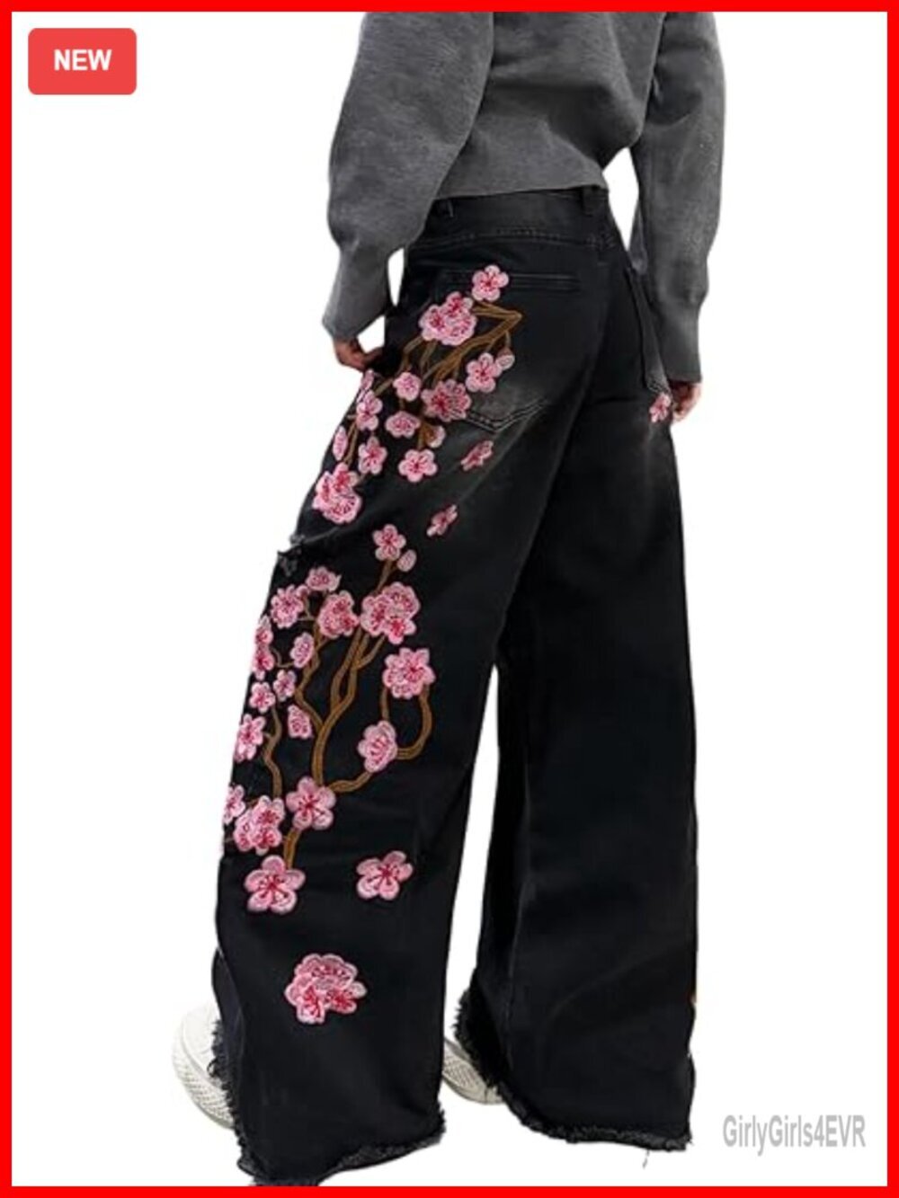 Embroidered Baggy Wide Leg Jeans - Trendy Hip Hop Streetwear Denim